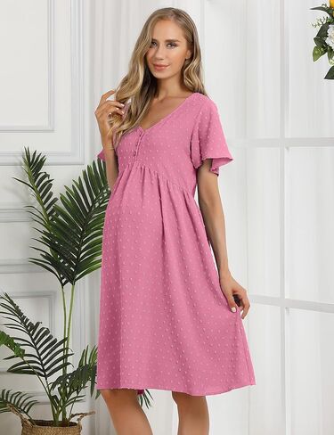 Coolmee Maternity Dress Womens V Neck Tunic Swing Dresses Babydolll Mini Dress Casual Nursing Tunic Dress in Kuwait