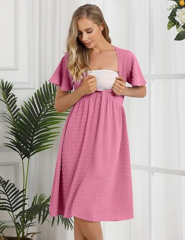 Coolmee Maternity Dress Womens V Neck Tunic Swing Dresses Babydolll Mini Dress Casual Nursing Tunic Dress in Kuwait