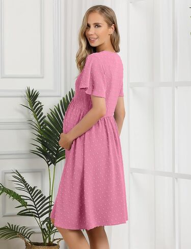 Coolmee Maternity Dress Womens V Neck Tunic Swing Dresses Babydolll Mini Dress Casual Nursing Tunic Dress in Kuwait