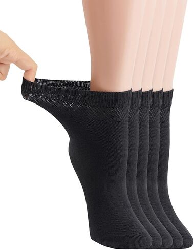 5 أزواج من جوارب Yomandamor للكاحل غير المربوطة لمرضى السكري للنساء جورب أسود Coolmax بدون خياطة مقاس 9-11 in Kuwait