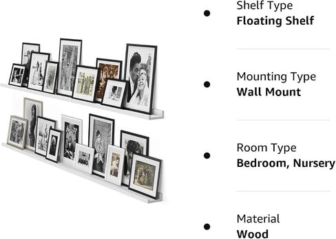 Wallniture Denver White Picture Ledge 72" Floating Shelves for Wall, Bookshelf for Living Room, Bedroom and Nursery Decor, Set of 2 in Kuwait