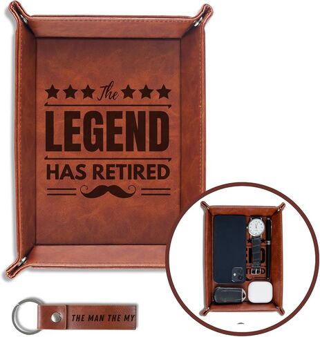 INNObeta Retirement Gifts for Men, Valet Tray, Desktop Storage Organizer PU Leather Bedside Tray Key Coin Holder for Papa, Perfect for Birthday, Christmas Father's Day - This Legend Has Retired in Kuwait