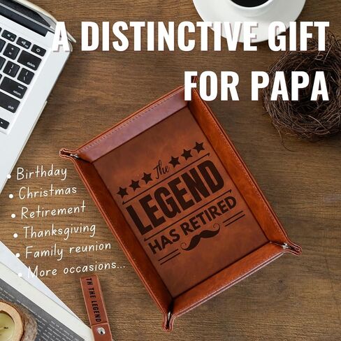 INNObeta Retirement Gifts for Men, Valet Tray, Desktop Storage Organizer PU Leather Bedside Tray Key Coin Holder for Papa, Perfect for Birthday, Christmas Father's Day - This Legend Has Retired in Kuwait