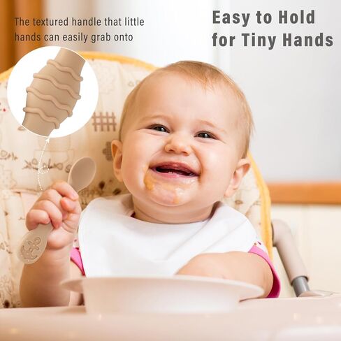 Socub Baby Spoons Self Feeding 6 Months, Silicone Baby Spoon First Stage for Toddlers, Baby Feeding Spoon for Babies 6-12 Months, Baby Led Weaning Utensils BPA Free, Dishwasher Safe- Set of 4 Pack in Kuwait