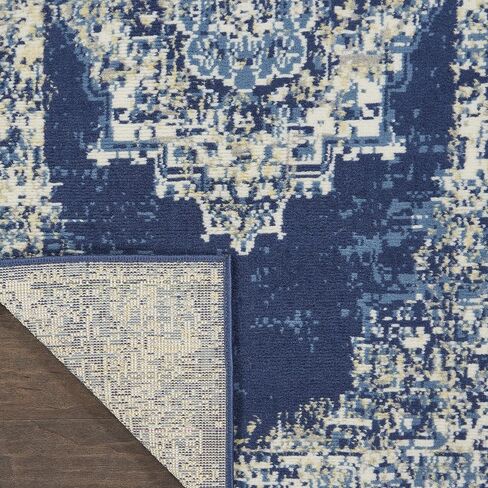 Nourison Grafix أزرق داكن تقليدي مقاس 2'3" × 10' - سجادة، سهلة التنظيف، لا تساقط، غرفة النوم، غرفة المعيشة، غرفة الطعام، المطبخ (2x10) in Kuwait
