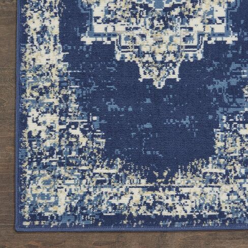 Nourison Grafix أزرق داكن تقليدي مقاس 2'3" × 10' - سجادة، سهلة التنظيف، لا تساقط، غرفة النوم، غرفة المعيشة، غرفة الطعام، المطبخ (2x10) in Kuwait