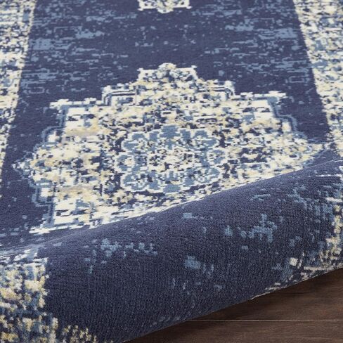 Nourison Grafix أزرق داكن تقليدي مقاس 2'3" × 10' - سجادة، سهلة التنظيف، لا تساقط، غرفة النوم، غرفة المعيشة، غرفة الطعام، المطبخ (2x10) in Kuwait
