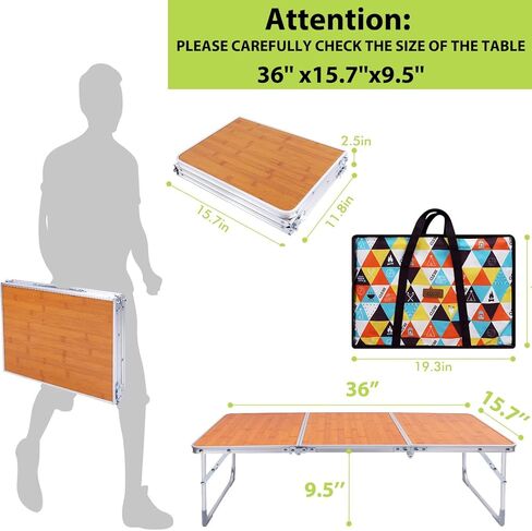 اي او لي جي طاولة تخييم قابلة للطي، طاولة نزهة محمولة قابلة للطي خفيفة الوزن في الهواء الطلق، طاولة شاطئ 3 طيات بمقبض للحمل للحفلات والنزهات والشاطئ والتخييم والمنزل والمكتب والطبخ والشاطئ in Kuwait