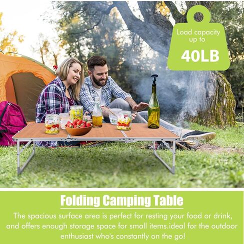 اي او لي جي طاولة تخييم قابلة للطي، طاولة نزهة محمولة قابلة للطي خفيفة الوزن في الهواء الطلق، طاولة شاطئ 3 طيات بمقبض للحمل للحفلات والنزهات والشاطئ والتخييم والمنزل والمكتب والطبخ والشاطئ in Kuwait