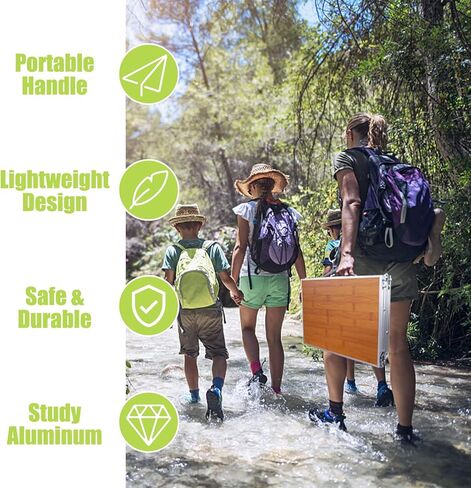 اي او لي جي طاولة تخييم قابلة للطي، طاولة نزهة محمولة قابلة للطي خفيفة الوزن في الهواء الطلق، طاولة شاطئ 3 طيات بمقبض للحمل للحفلات والنزهات والشاطئ والتخييم والمنزل والمكتب والطبخ والشاطئ in Kuwait