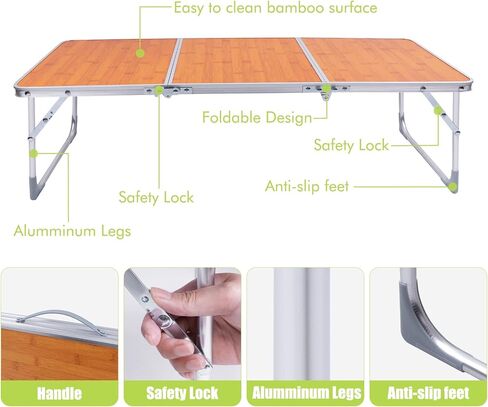 اي او لي جي طاولة تخييم قابلة للطي، طاولة نزهة محمولة قابلة للطي خفيفة الوزن في الهواء الطلق، طاولة شاطئ 3 طيات بمقبض للحمل للحفلات والنزهات والشاطئ والتخييم والمنزل والمكتب والطبخ والشاطئ in Kuwait