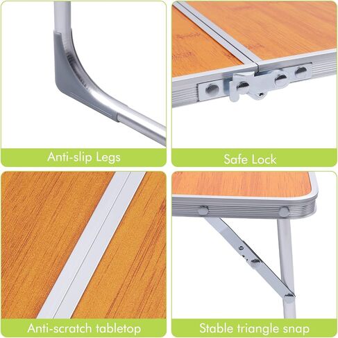 اي او لي جي طاولة تخييم قابلة للطي، طاولة نزهة محمولة قابلة للطي خفيفة الوزن في الهواء الطلق، طاولة شاطئ 3 طيات بمقبض للحمل للحفلات والنزهات والشاطئ والتخييم والمنزل والمكتب والطبخ والشاطئ in Kuwait