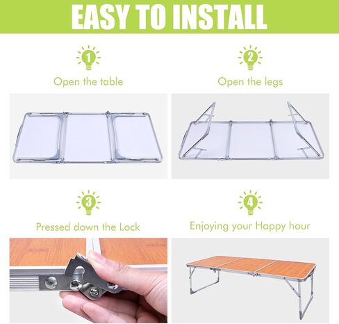 اي او لي جي طاولة تخييم قابلة للطي، طاولة نزهة محمولة قابلة للطي خفيفة الوزن في الهواء الطلق، طاولة شاطئ 3 طيات بمقبض للحمل للحفلات والنزهات والشاطئ والتخييم والمنزل والمكتب والطبخ والشاطئ in Kuwait