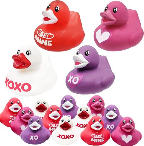 Valentine's Day Rubber Duck Toy Duckies for Kids, Four Solid Colors with Salutations, Bath Birthday Gifts Baby Showers Classroom Summer Beach and Pool Activity, 2" (6 Pack) in Saudi Arabia