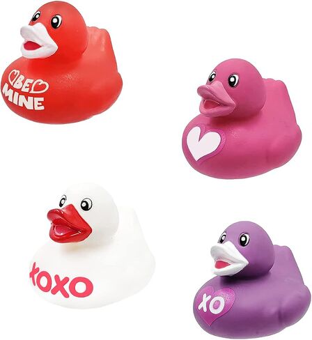 Valentine's Day Rubber Duck Toy Duckies for Kids, Four Solid Colors with Salutations, Bath Birthday Gifts Baby Showers Classroom Summer Beach and Pool Activity, 2" (6 Pack) in Saudi Arabia