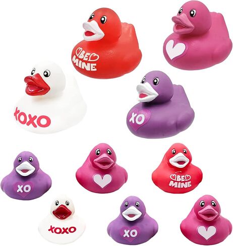 Valentine's Day Rubber Duck Toy Duckies for Kids, Four Solid Colors with Salutations, Bath Birthday Gifts Baby Showers Classroom Summer Beach and Pool Activity, 2" (6 Pack) in Saudi Arabia