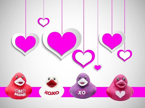 Valentine's Day Rubber Duck Toy Duckies for Kids, Four Solid Colors with Salutations, Bath Birthday Gifts Baby Showers Classroom Summer Beach and Pool Activity, 2" (6 Pack) in Saudi Arabia
