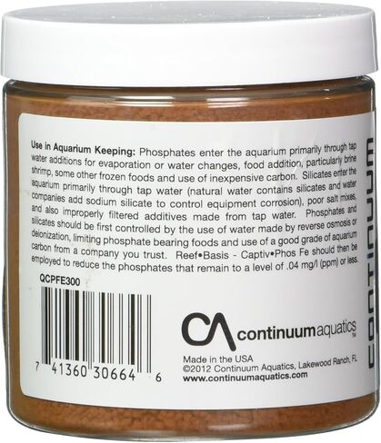 Continuum Aquatics Reef-Basis Captiv Phos Fe - highly efficient ferric oxide filtration media for safe and effective phosphate removal in marine, reef and freshwater aquaria in Saudi Arabia