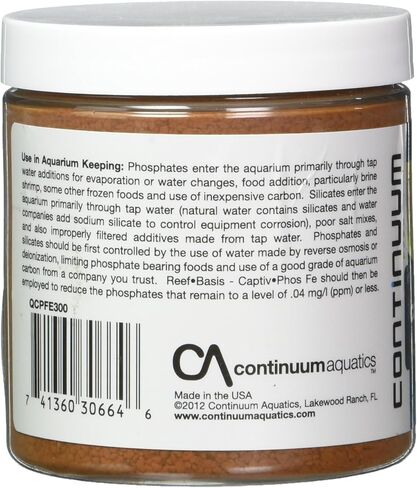 Continuum Aquatics Reef-Basis Captiv Phos Fe - highly efficient ferric oxide filtration media for safe and effective phosphate removal in marine, reef and freshwater aquaria in Saudi Arabia