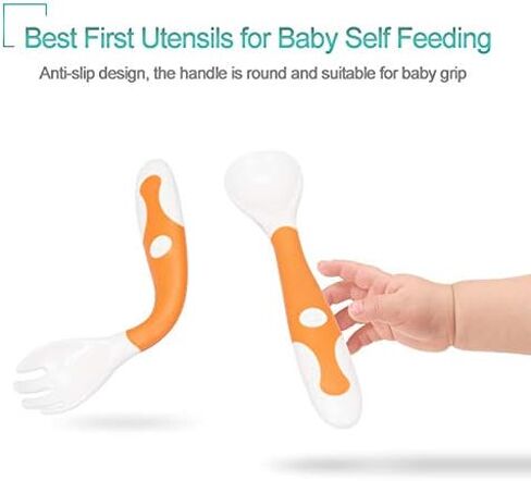 ملاعق أدوات الأطفال من كيو شير مع حقيبة آمنة للسفر، ملعقة تدريب على تغذية الأطفال الصغار مع سهولة الإمساك ووظيفة قابلة للانحناء، ملاعق تعليمية مثالية للتغذية الذاتية... in Kuwait