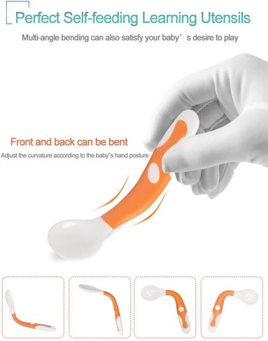 ملاعق أدوات الأطفال من كيو شير مع حقيبة آمنة للسفر، ملعقة تدريب على تغذية الأطفال الصغار مع سهولة الإمساك ووظيفة قابلة للانحناء، ملاعق تعليمية مثالية للتغذية الذاتية... in Kuwait