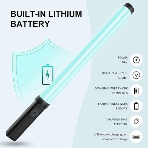 عصا ضوء ليد شارك المحمولة ، 360 درجة عصا ضوء التصوير الفوتوغرافي 9 ألوان لإضاءة فيديو التصوير الفوتوغرافي ، تيك توك ، بورتريت ، مع بطارية ليثيوم مدمجة 3.7/2000 مللي أمبير في الساعة قابلة لإعادة الشحن in Kuwait