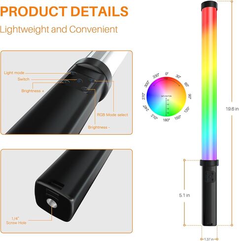 عصا ضوء ليد شارك المحمولة ، 360 درجة عصا ضوء التصوير الفوتوغرافي 9 ألوان لإضاءة فيديو التصوير الفوتوغرافي ، تيك توك ، بورتريت ، مع بطارية ليثيوم مدمجة 3.7/2000 مللي أمبير في الساعة قابلة لإعادة الشحن in Kuwait