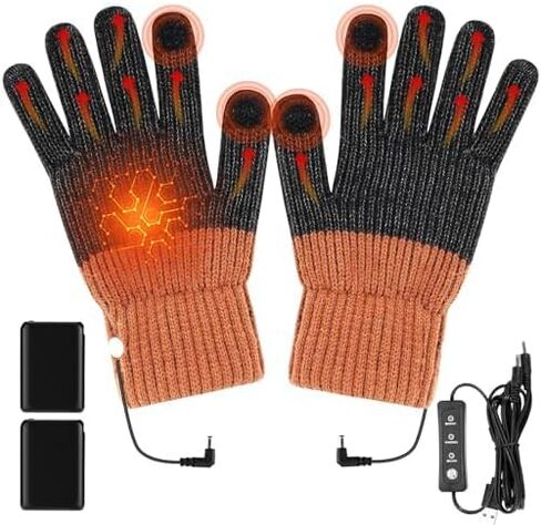 Outdoor USB Heated Gloves for Women and Men Rechargeable, Winter Hand Warmers Heating Gloves Pattern Knitting Wool, Full Finger Gloves Unisex Anti Slip Gloves for Working Typing Washable (Orange) in Kuwait