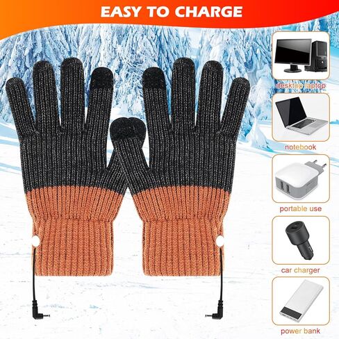 Outdoor USB Heated Gloves for Women and Men Rechargeable, Winter Hand Warmers Heating Gloves Pattern Knitting Wool, Full Finger Gloves Unisex Anti Slip Gloves for Working Typing Washable (Orange) in Kuwait