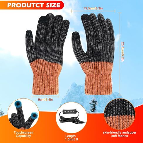 Outdoor USB Heated Gloves for Women and Men Rechargeable, Winter Hand Warmers Heating Gloves Pattern Knitting Wool, Full Finger Gloves Unisex Anti Slip Gloves for Working Typing Washable (Orange) in Kuwait