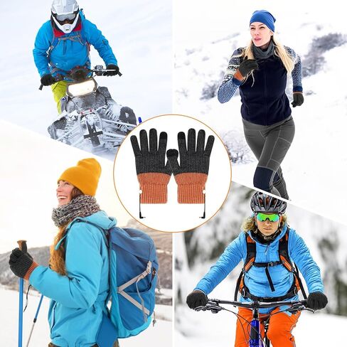Outdoor USB Heated Gloves for Women and Men Rechargeable, Winter Hand Warmers Heating Gloves Pattern Knitting Wool, Full Finger Gloves Unisex Anti Slip Gloves for Working Typing Washable (Orange) in Kuwait