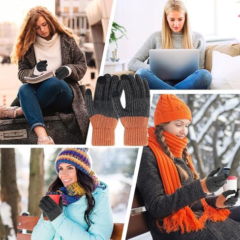 Outdoor USB Heated Gloves for Women and Men Rechargeable, Winter Hand Warmers Heating Gloves Pattern Knitting Wool, Full Finger Gloves Unisex Anti Slip Gloves for Working Typing Washable (Orange) in Kuwait