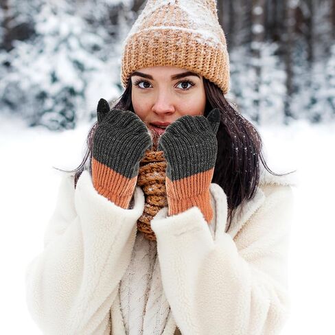 Outdoor USB Heated Gloves for Women and Men Rechargeable, Winter Hand Warmers Heating Gloves Pattern Knitting Wool, Full Finger Gloves Unisex Anti Slip Gloves for Working Typing Washable (Orange) in Kuwait