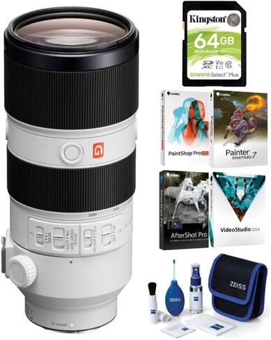 عدسة Sony FE مقاس 70-200 مم f/2.8 GM OSS لحزمة Alpha بدون مرآة مع مجموعة برامج ومجموعة تنظيف وبطاقة ذاكرة سعة 64 جيجابايت (4 عناصر) in Saudi Arabia