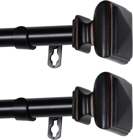 الفيروز 2 حزمة قضبان ستارة النافذة لنظام التشغيل Windows 28 إلى 48 بوصة ديكور قابل للتعديل 3/4 بوصة قطر نافذة واحدة قضبان الستارة مجموعتين، تيجان كلاسيكية مربعة غربية، نيكل in Kuwait