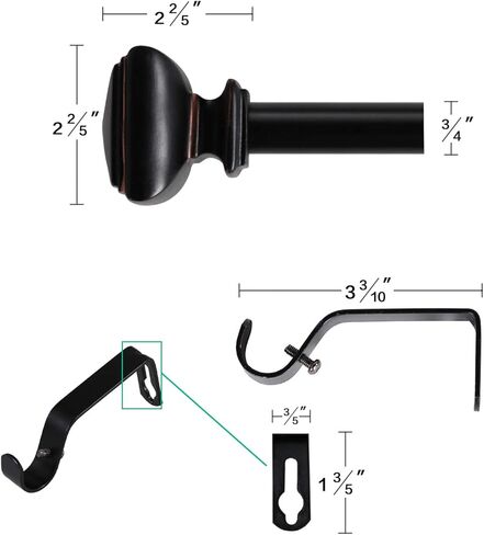 الفيروز 2 حزمة قضبان ستارة النافذة لنظام التشغيل Windows 28 إلى 48 بوصة ديكور قابل للتعديل 3/4 بوصة قطر نافذة واحدة قضبان الستارة مجموعتين، تيجان كلاسيكية مربعة غربية، نيكل in Kuwait