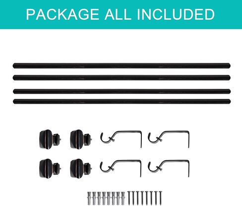 الفيروز 2 حزمة قضبان ستارة النافذة لنظام التشغيل Windows 28 إلى 48 بوصة ديكور قابل للتعديل 3/4 بوصة قطر نافذة واحدة قضبان الستارة مجموعتين، تيجان كلاسيكية مربعة غربية، نيكل in Kuwait