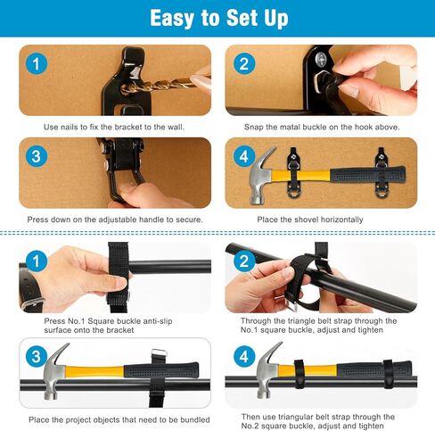 4 قطع من حامل المجرفة لرف السقف، مجموعة تثبيت بمشبك مطاطي معدني، دعامات تثبيت على الحائط، حامل فأس سريع الفك، ملحقات السيارة لرف السقف والقوارب والمعدات العسكرية والفأس in Kuwait
