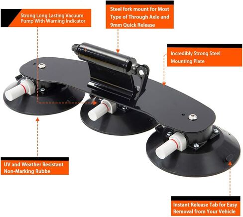 IMT حامل الدراجة لسقف السيارة، كوب شفاط المكنسة الكهربائية حامل دراجة رف سقف سبائك الألومنيوم مع 5 محولات لمعظم الدراجات in Kuwait