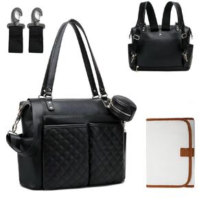 حقيبة حفاضات من GITIBAB حقيبة ظهر للحفاضات الجلدية للآباء والأمهات، حقيبة حمل كبيرة للبحث عن سجل الأطفال مع بساط تغيير الحفاضات وأشرطة عربة الأطفال وحقيبة اللهاية in Kuwait