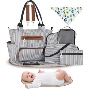 Moclever 8PCS Diaper Bag Tote Set, Baby Essentials Baby Bag Multifunctional Diaper Changing Bags with Bottle Bag Mesh Bag