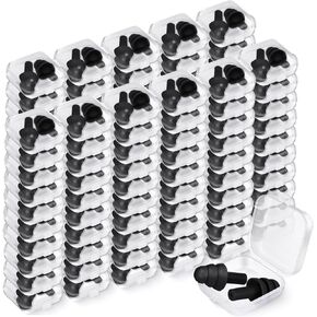 TrelaCo 100 Pairs Ear Plugs Bulk, NRR 29dB Reusable Silicone Ear Plugs with Plastic Cases Soft Foam Ear Plugs for Sleeping Noise Cancelling for Concerts Shooting Swimming Noise Reduction(Black)