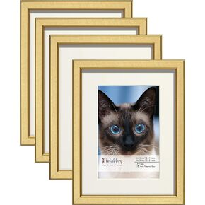 VIOLABBEY 8x10 Picture Frame White Set of 4, Display 5x7 with Mat or 8x10 without Mat, Wall Mount or Table Top, HD Real Glass