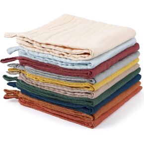 SmoothNovelty 10 Pcs Unisex Muslin Burp Cloths Cotton Baby Wash Cloth Face Absorbent Baby Towels for Newborn Bath Muslin Washcloths Baby Burping Diapers for Infants Kids Girls Boys, 10 Colors in Kuwait
