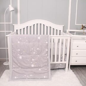 Belsden 3 Piece Crib Bedding Set for Baby Boys Girls, Classic Nursery Bedding Essential Including Comforter, Crib Sheet and Crib Skirt, Ultra Soft Cozy, Star Navy