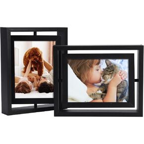 EXYGLO 2 Pack 4X6 Picture Frames Rotating Floating Photo Frame Wooden 2 Sided Frames for Vertical or Horizontal Tabletop Display in Kuwait