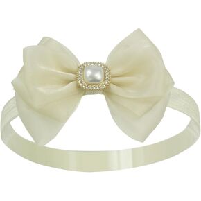 عصابة رأس على شكل فيونكة مزينة بحجر الراين الذهبي من Nihao Baby للفتيات الصغيرات (عمر 6 أشهر إلى سنتين، عصابة رأس عاجية - 4) in Kuwait