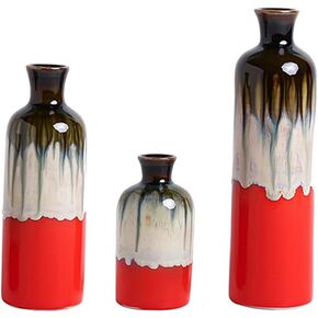 Anding Three-Piece Red Ceramic Vase, Special Design Style Red Color Mixing, Smooth and Bright Glazed Surface, Home Decoration, Living Room Decoration, Party Display, Modern Flower Vase (A1062set) in Kuwait