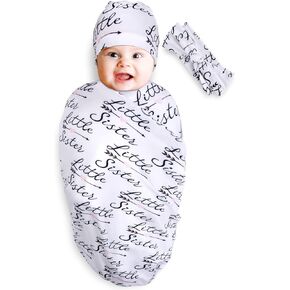 بطانيات استقبال حديثي الولادة فائقة النعومة، مجموعة بطانية قماط للفتيات الصغيرات مع قبعة عصابة رأس، هدية استحمام للأطفال حديثي الولادة في المستشفى، 0-3 أشهر، أخت صغيرة in Kuwait