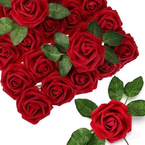 150 Pieces Artificial Red Roses Bulks Fake Roses Flowers for DIY Wedding Bouquets Valentine's Day Party Holiday Baby Shower Home Decorations (Wine Red)